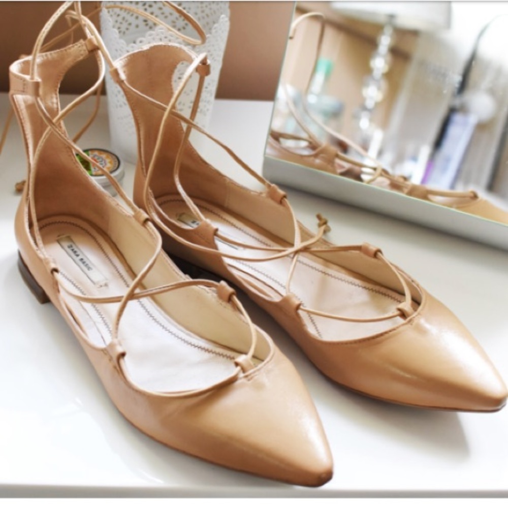 Zara basic lace up flats in nude leather